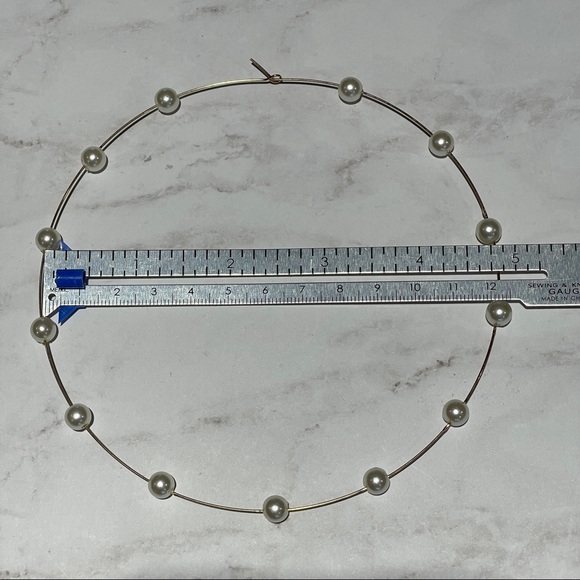 Gold Tone Exaggerated Large Hoop Earrings With White Faux Pearls 4.5in - Picture 9 of 12